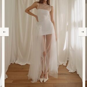 Elegant White Sheer Overlay Dress
